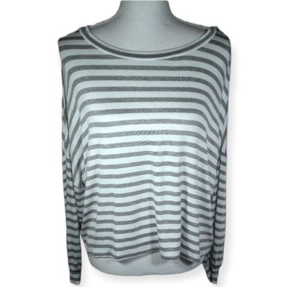 HONEYDEW GRAY & WHITE STRIPE TOP SZ.S EUC - Picture 1 of 7